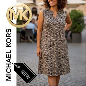 MICHAEL Michael Kors Dress Women's 3X Olive Green Snake Midi Jersey Sleeveless
